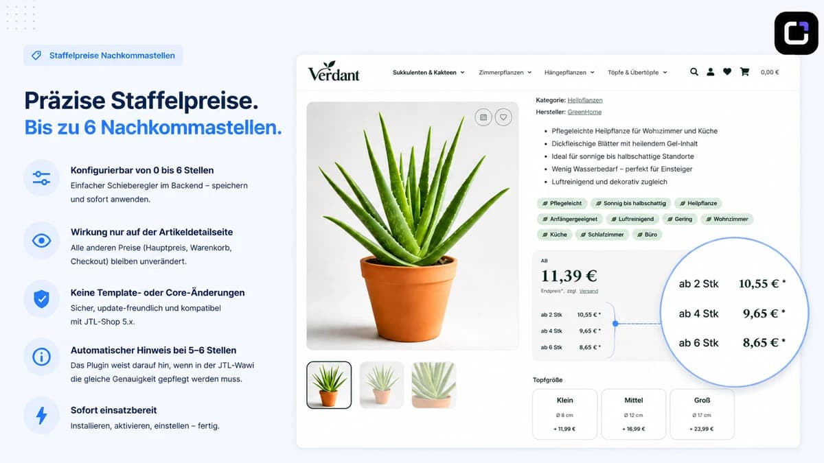 Artikeldetailseite im JTL-Shop mit Staffelpreisen in erhöhter Genauigkeit