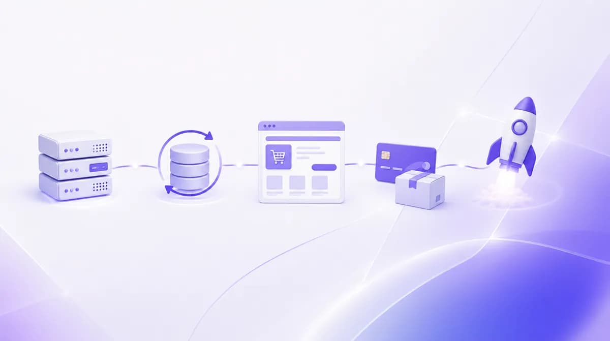 Ablauf beim JTL-Shop erstellen von Server und Datenbank über Shop-Layout und Zahlung bis zum Go-live