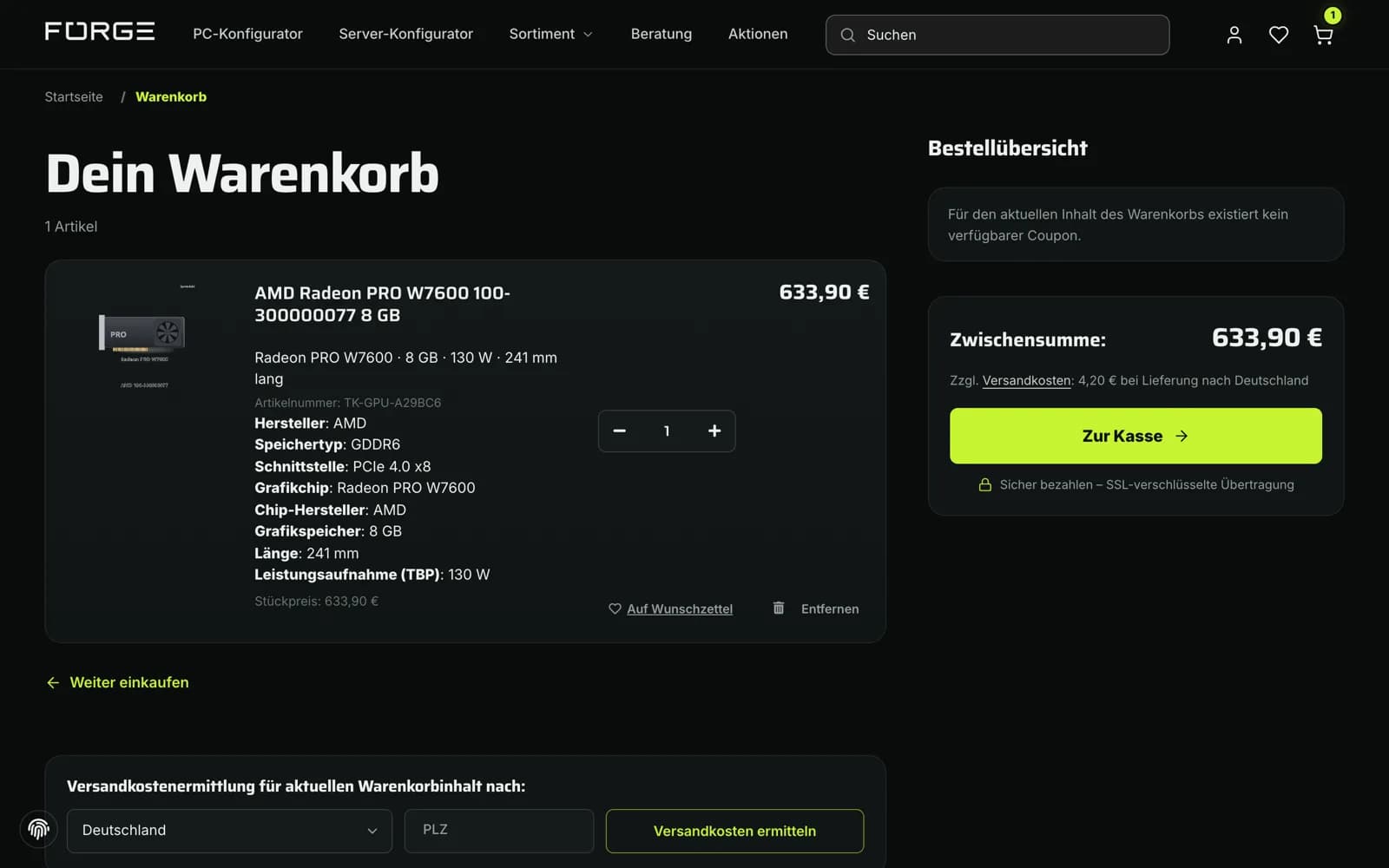 FORGE – Warenkorb