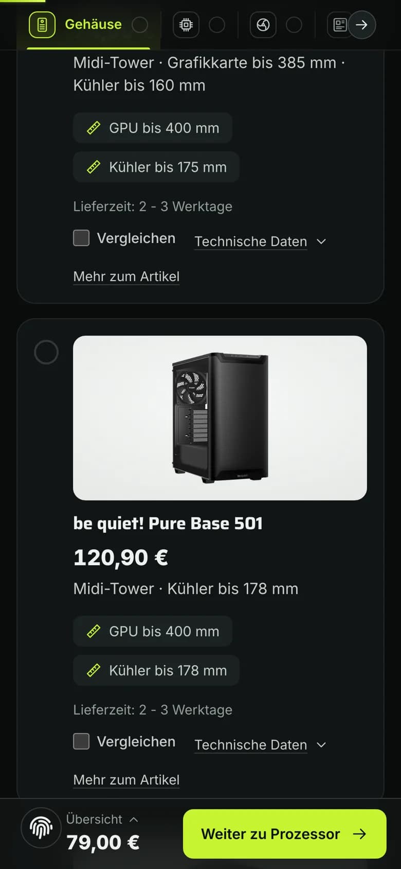 FORGE – Konfigurator-Optionen auf dem Smartphone