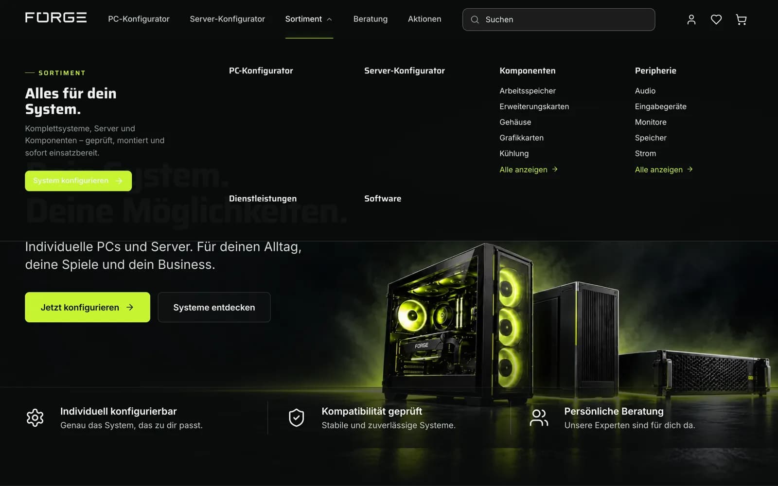 FORGE – Mega-Menü „Sortiment“