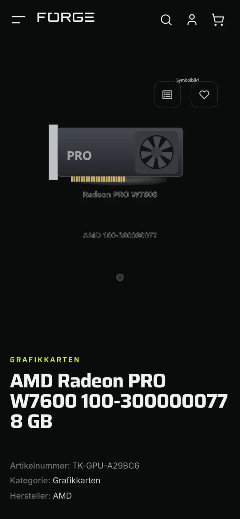 FORGE – Produktseite auf dem Smartphone