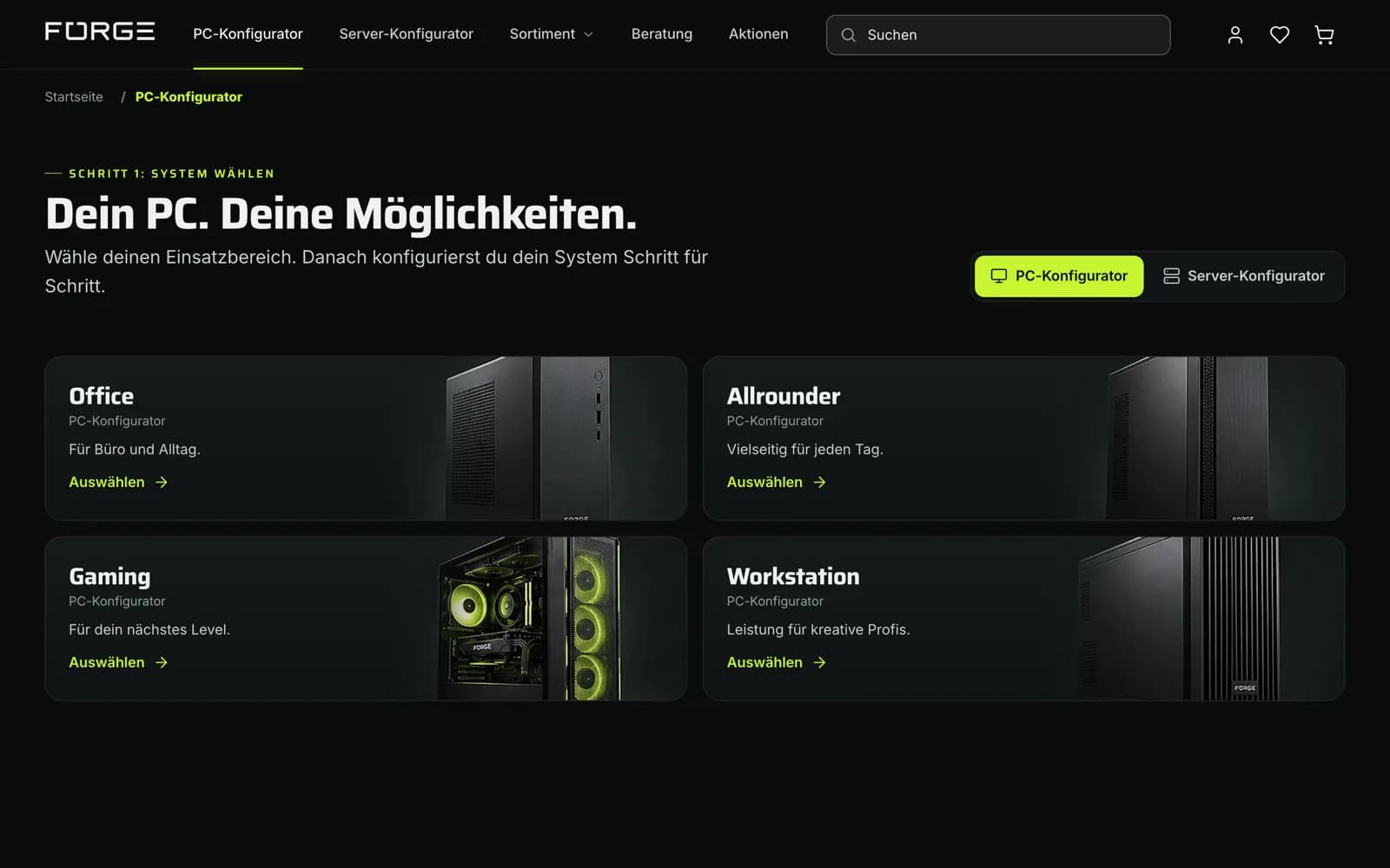 FORGE – PC-Konfigurator, Systemwahl