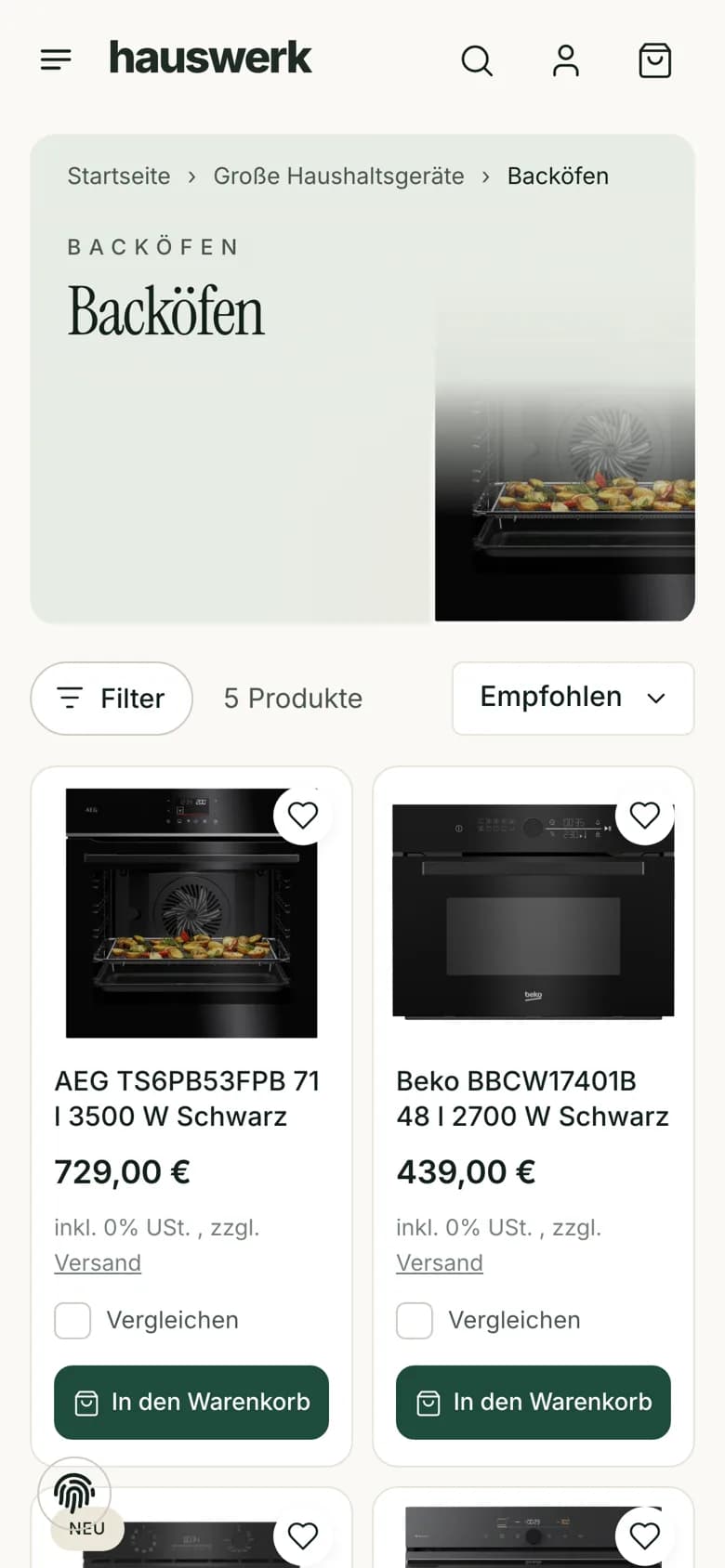 Hauswerk – Kategorie auf dem Smartphone
