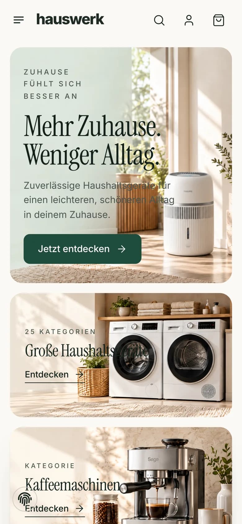 Hauswerk – Startseite auf dem Smartphone