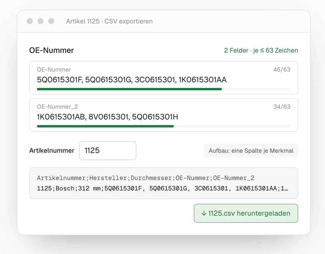 Merkme – CSV-Export: OE-Nummer über 63 Zeichen sauber auf OE-Nummer und OE-Nummer_2 verteilt