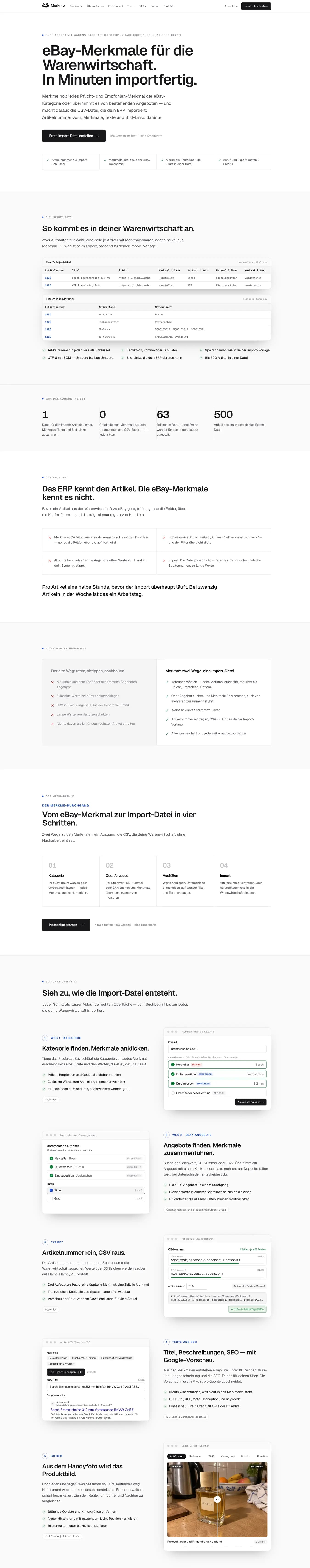 Merkme – Landingpage merkme.io, komplette Seite